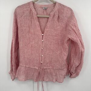 Rails Shirt Women's XS‎ Red Marti Scarlet Striped Drawstring V Neck Button Front